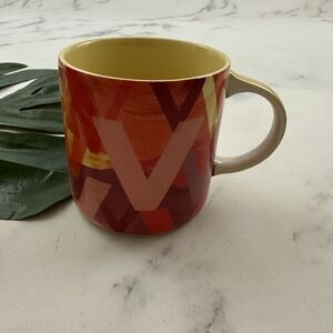 By Anthropologie Letter V Coffee Mug Red Yellow Monogram Modern Large Cup